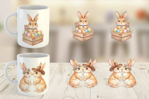 Mug Wrap Watercolor Western Cowboy Bunny Easter Sublimation artnoy 