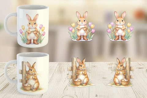 Mug Wrap Watercolor Western Cowboy Bunny Easter Sublimation artnoy 