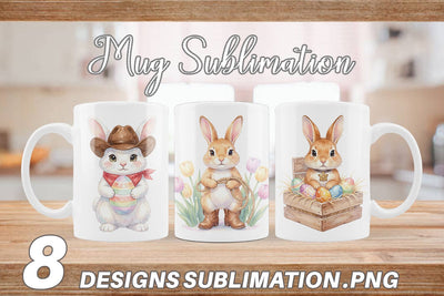 Mug Wrap Watercolor Western Cowboy Bunny Easter Sublimation artnoy 