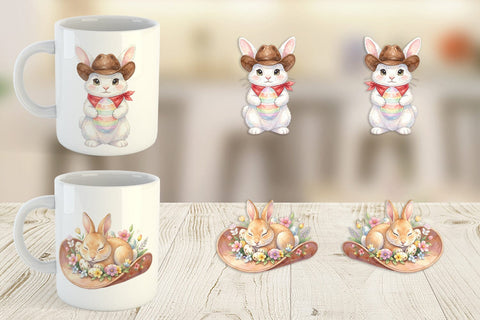 Mug Wrap Watercolor Western Cowboy Bunny Easter Sublimation artnoy 