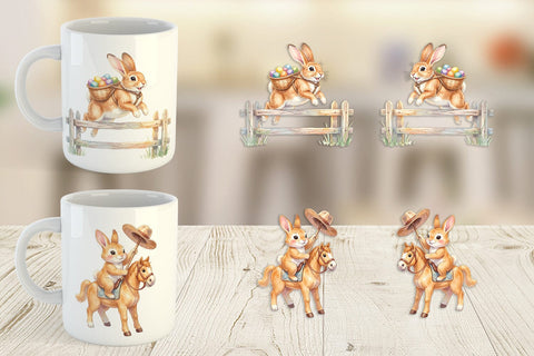 Mug Wrap Watercolor Western Cowboy Bunny Easter Sublimation artnoy 