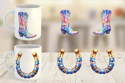 Mug Wrap Watercolor Western Cowgirl Sublimation artnoy 