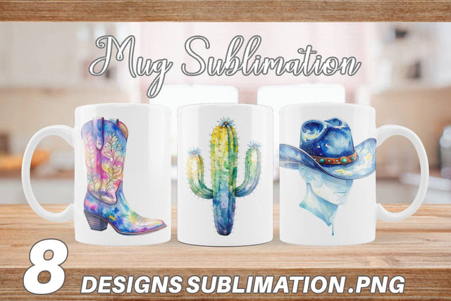 Mug Wrap Watercolor Western Cowgirl Sublimation artnoy 