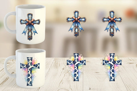 Mug Wrap Watercolor Western Cross Sublimation artnoy 