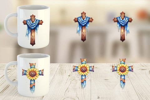 Mug Wrap Watercolor Western Cross Sublimation artnoy 