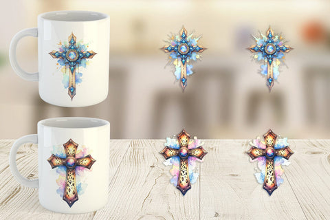 Mug Wrap Watercolor Western Cross Sublimation artnoy 