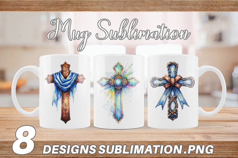 Mug Wrap Watercolor Western Cross Sublimation artnoy 