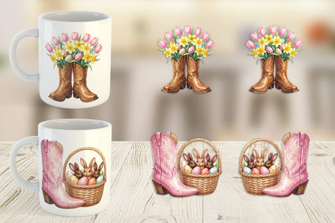 Mug Wrap Watercolor Western Easter Cowboy Boots Sublimation artnoy 