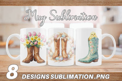 Mug Wrap Watercolor Western Easter Cowboy Boots Sublimation artnoy 