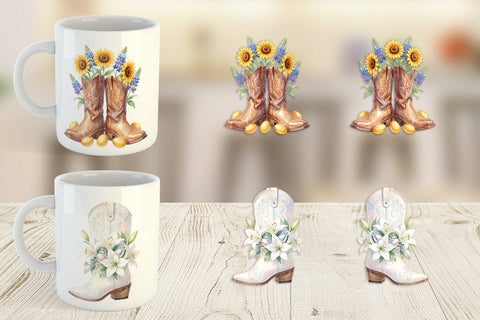 Mug Wrap Watercolor Western Easter Cowboy Boots Sublimation artnoy 