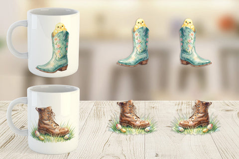 Mug Wrap Watercolor Western Easter Cowboy Boots Sublimation artnoy 