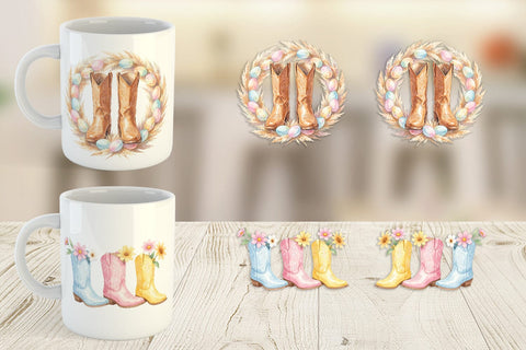 Mug Wrap Watercolor Western Easter Cowboy Boots Sublimation artnoy 