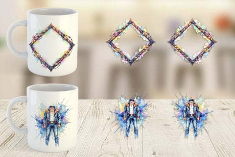 Mug Wrap Watercolor Western Frame Sublimation artnoy 