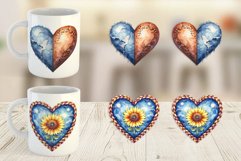 Mug Wrap Watercolor Western Heart Sublimation artnoy 