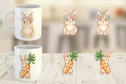 Mug Wrap Watercolor Whimsical Spring Bunny Art Sublimation artnoy 
