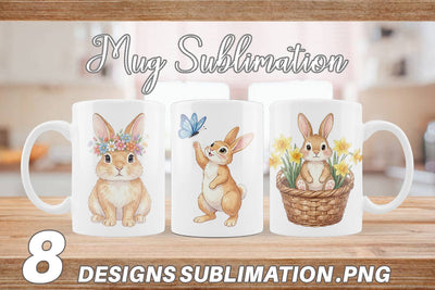 Mug Wrap Watercolor Whimsical Spring Bunny Art Sublimation artnoy 
