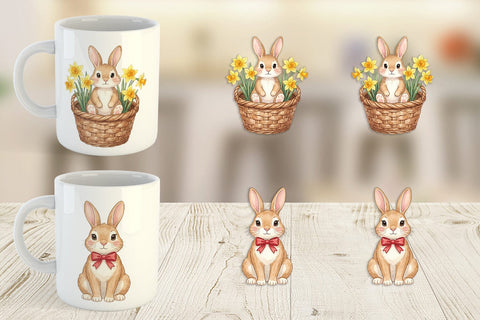 Mug Wrap Watercolor Whimsical Spring Bunny Art Sublimation artnoy 