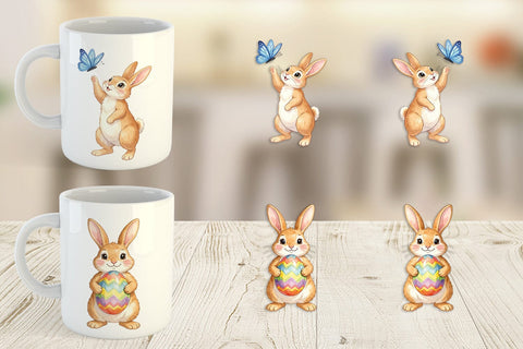 Mug Wrap Watercolor Whimsical Spring Bunny Art Sublimation artnoy 
