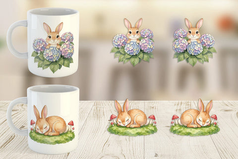 Mug Wrap Watercolor Whimsical Spring Bunny Art Sublimation artnoy 