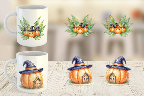 Mug Wrap Watercolor Whimsical Woodland Witch Hat Sublimation artnoy 