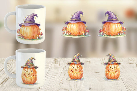 Mug Wrap Watercolor Whimsical Woodland Witch Hat Sublimation artnoy 