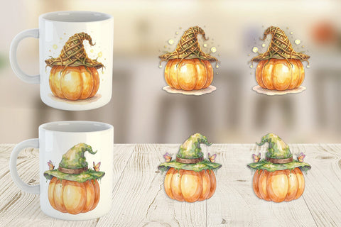 Mug Wrap Watercolor Whimsical Woodland Witch Hat Sublimation artnoy 