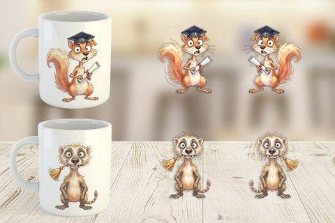 Mug Wrap Watercolor Wild Animal Graduation Party Sublimation artnoy 