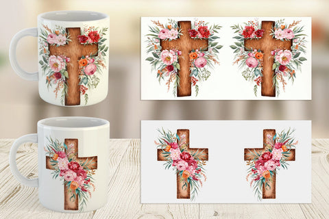 Mug Wrap Watercolor Wooden Cross Sublimation artnoy 