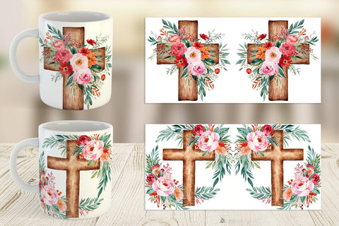 Mug Wrap Watercolor Wooden Cross Sublimation artnoy 