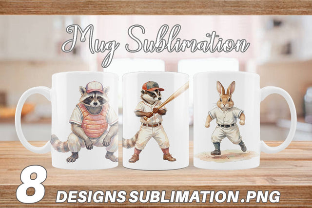 Mug Wrap Watercolor Woodland Animal Baseball Sublimation artnoy 