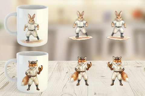 Mug Wrap Watercolor Woodland Animal Baseball Sublimation artnoy 