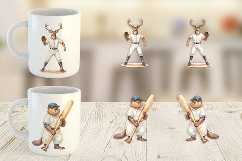 Mug Wrap Watercolor Woodland Animal Baseball Sublimation artnoy 
