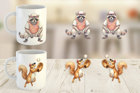 Mug Wrap Watercolor Woodland Animal Baseball Sublimation artnoy 