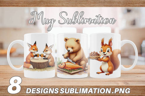 Mug Wrap Watercolor Woodland Friendsgiving Sublimation artnoy 