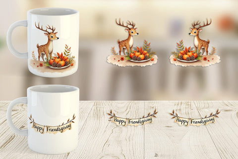 Mug Wrap Watercolor Woodland Friendsgiving Sublimation artnoy 