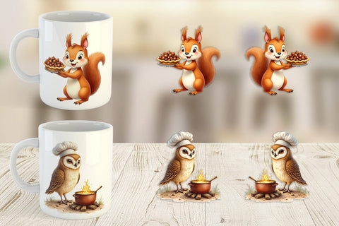 Mug Wrap Watercolor Woodland Friendsgiving Sublimation artnoy 