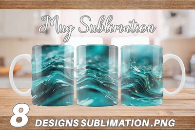 Mug Wrap Wavy Turquoise Fluid Sublimation artnoy 