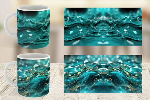 Mug Wrap Wavy Turquoise Fluid Sublimation artnoy 