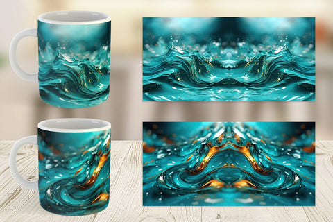 Mug Wrap Wavy Turquoise Fluid Sublimation artnoy 