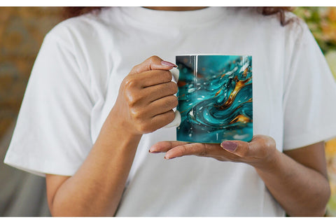 Mug Wrap Wavy Turquoise Fluid Sublimation artnoy 