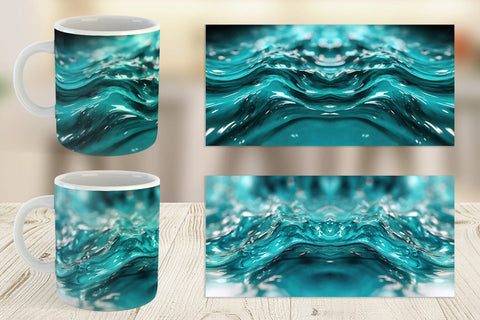 Mug Wrap Wavy Turquoise Fluid Sublimation artnoy 