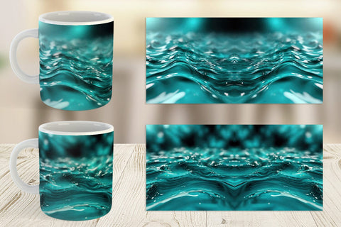 Mug Wrap Wavy Turquoise Fluid Sublimation artnoy 