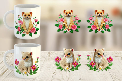Mug Wrap Weasel Embroidery Sublimation artnoy 