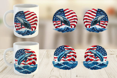 Mug Wrap Whale 4th of July Sublimation artnoy 