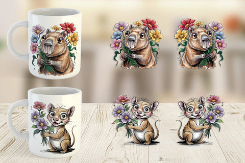 Mug Wrap Whimsical Animal Bouquet Sublimation artnoy 