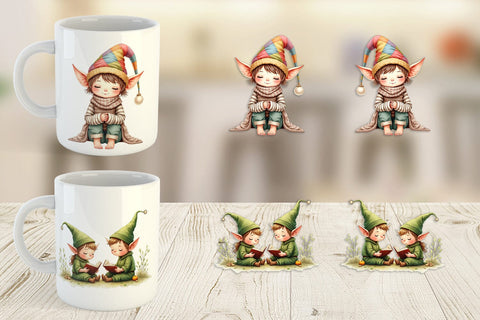 Mug Wrap Whimsical Christmas Elves Sublimation artnoy 