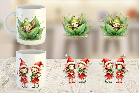 Mug Wrap Whimsical Christmas Elves Sublimation artnoy 
