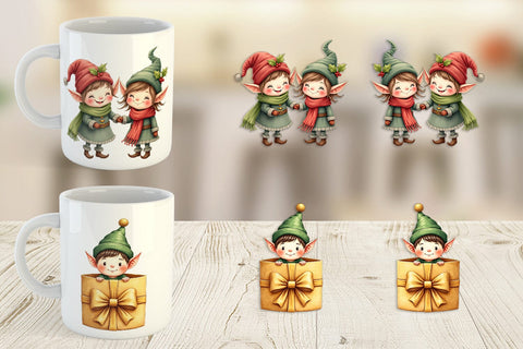Mug Wrap Whimsical Christmas Elves Sublimation artnoy 