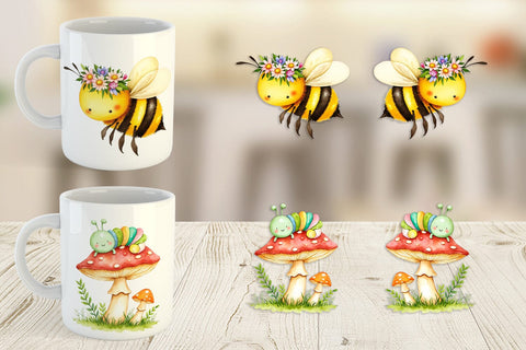 Mug Wrap Whimsical Garden Creatures Sublimation artnoy 