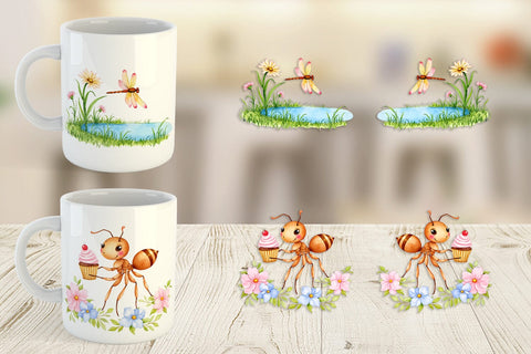 Mug Wrap Whimsical Garden Creatures Sublimation artnoy 